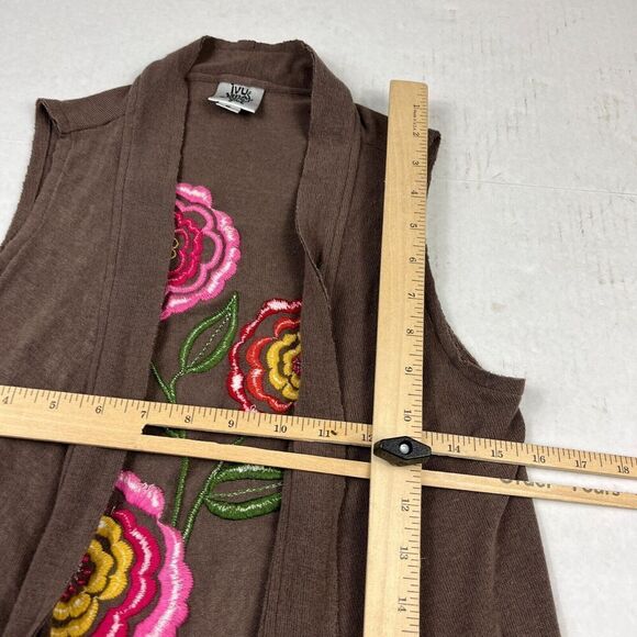 Ivy Jane Embroidered Vest Brown Floral Sleeveless Boho Hippie Sweater SMALL - Picture 7 of 11